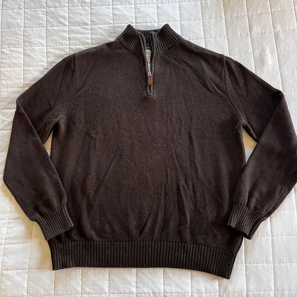 St. Johns Bay Mens XL Brown 100% Cotton Quarter Zip Pullover Sweater Mock Neck